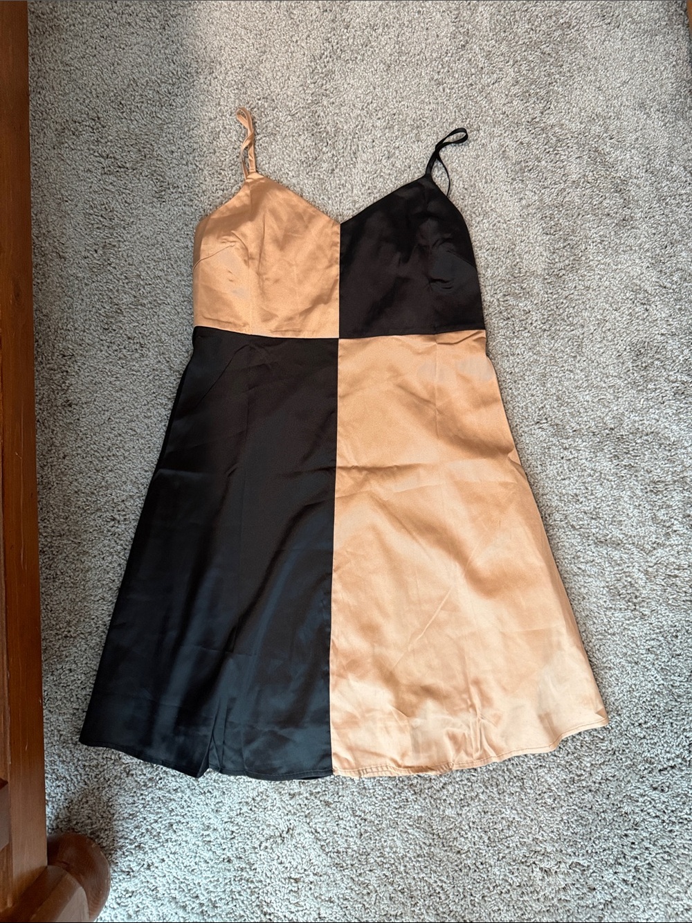 Two-Tone Black and Tan pink Slip Dress